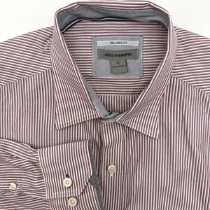 Johnston & Murphy Button Down Shirt Mens XL Red Navy White Striped Tailored Fit